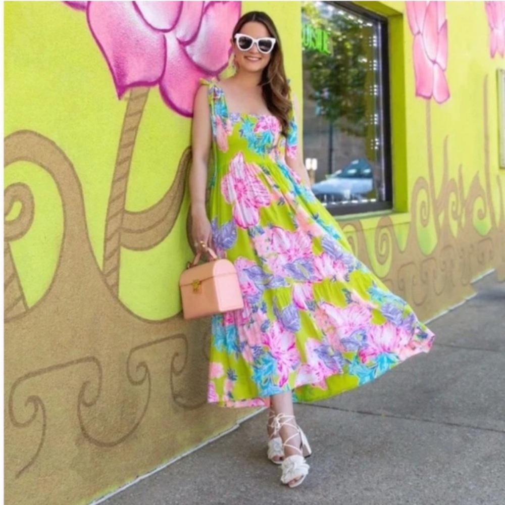 NWT Lilly Pulitzer Rivera Midi Dress in Matcha Green Boho Babe, Size Small